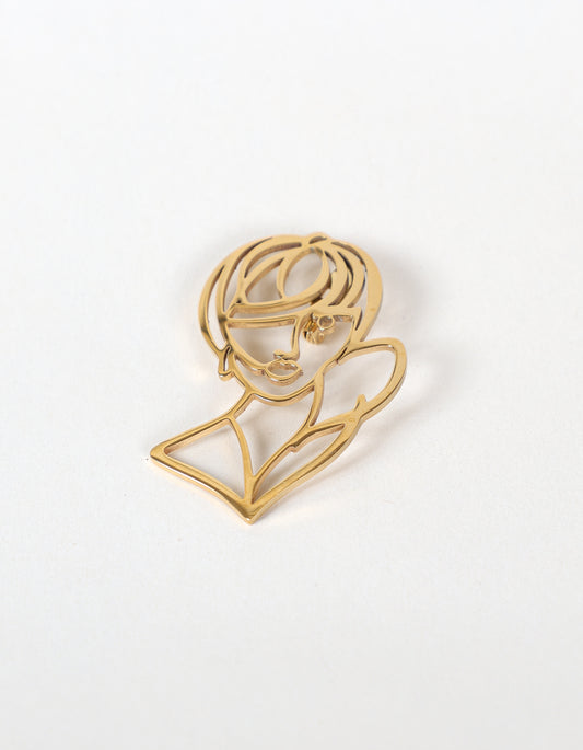 Abstract Face Brooch in Gold